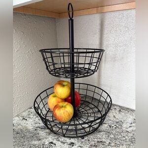 Black Metal Two-Tier Fruit Basket